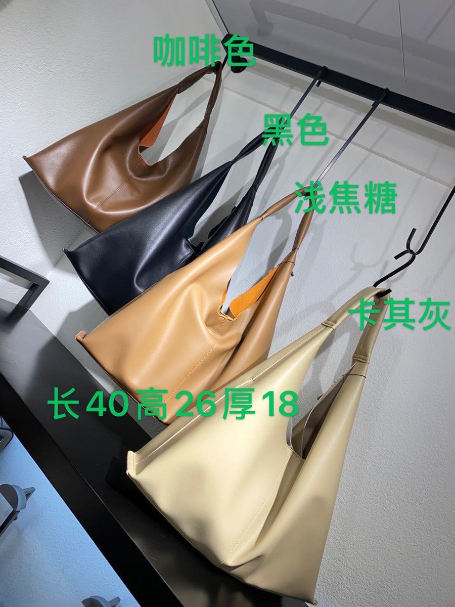 日韩软牛皮慵懒风托特包大容量真皮购物袋百搭休闲流浪单肩女包大