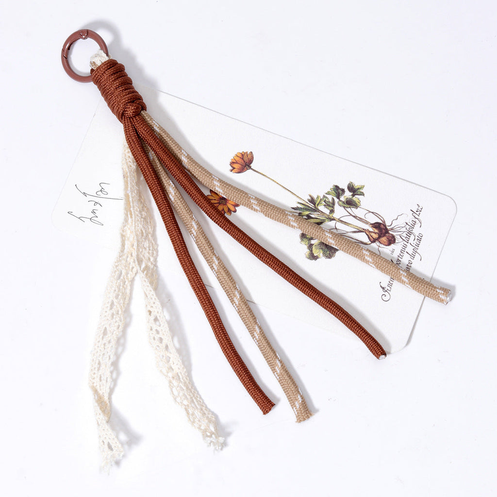 新款欧美波西米亚风涤纶纯手工编织钥匙扣包包挂件批发跨境亚马逊