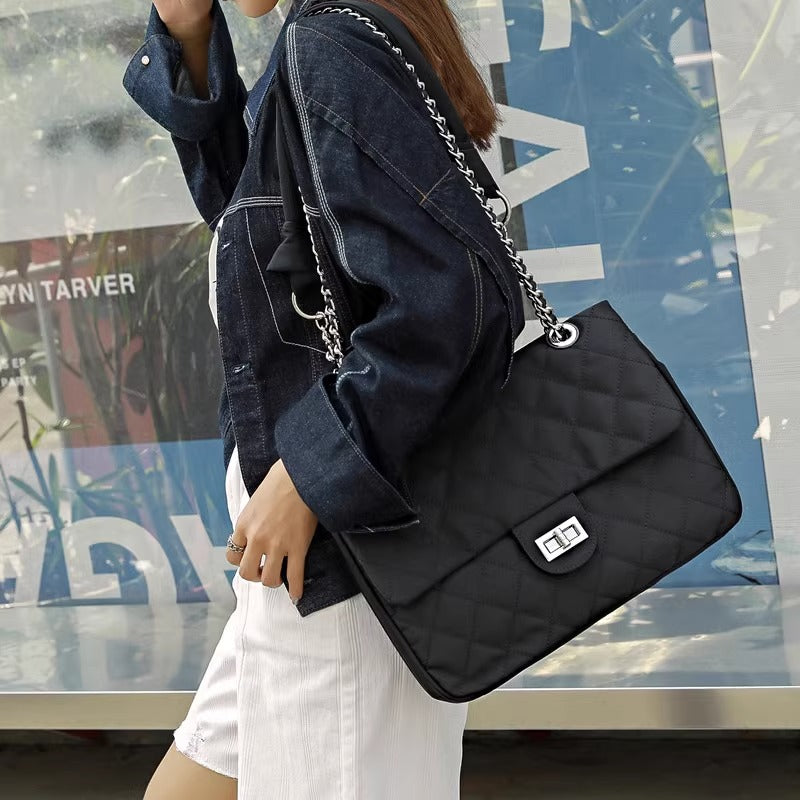 菱格链条包包高级感女包百搭帆布包大容量单肩包小香风休闲复古包