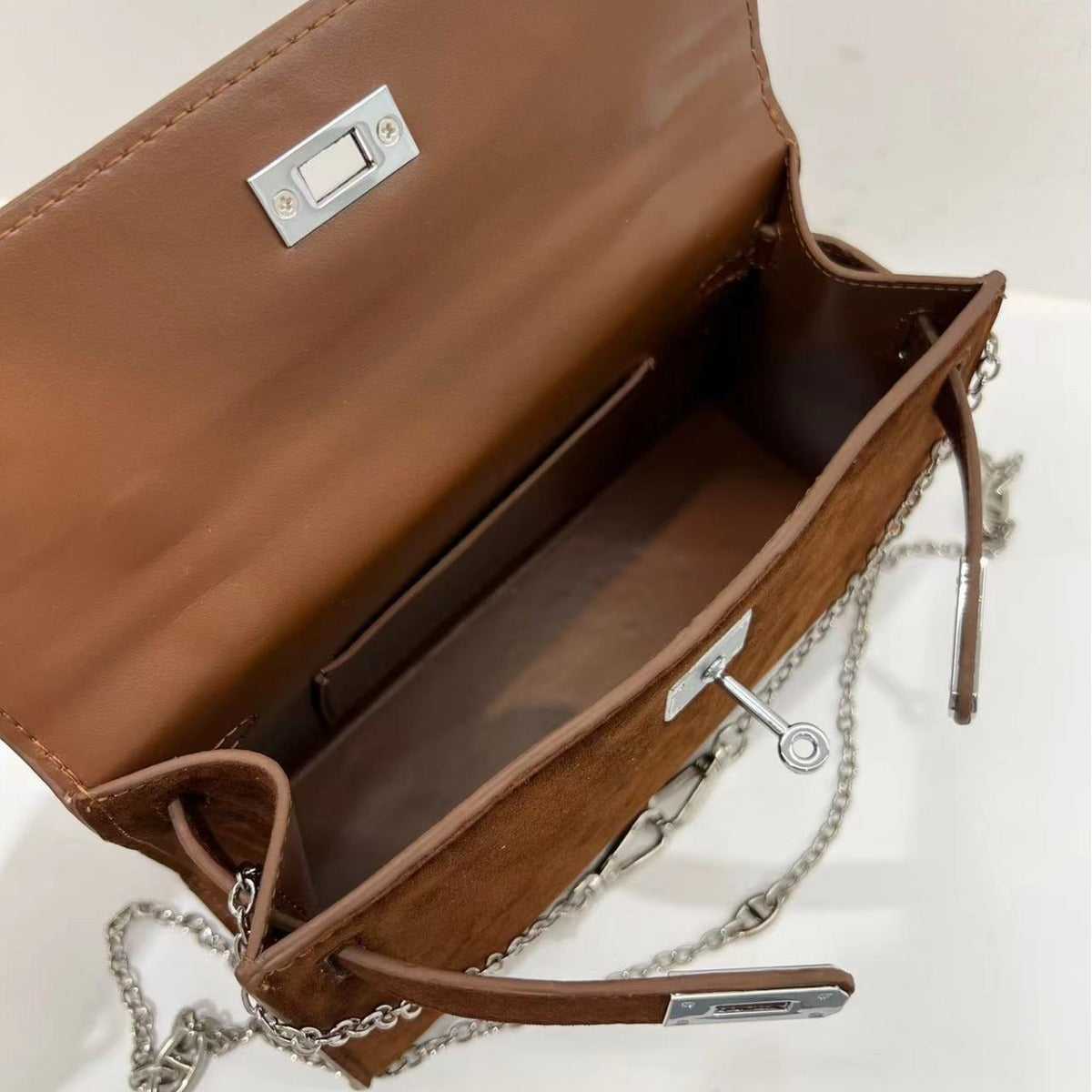 2024新款头层麂皮磨砂牛皮凯丽包时尚锁扣单肩手提斜挎包包