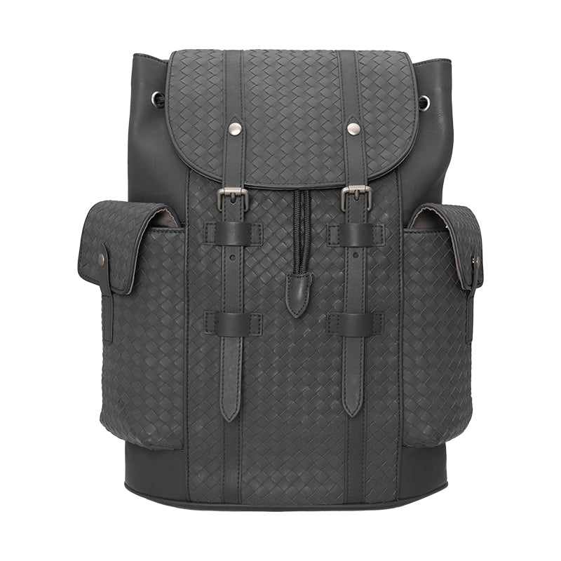 X&BV男士双肩包真皮休闲商务编织旅行包大容量书包电脑包潮男背包