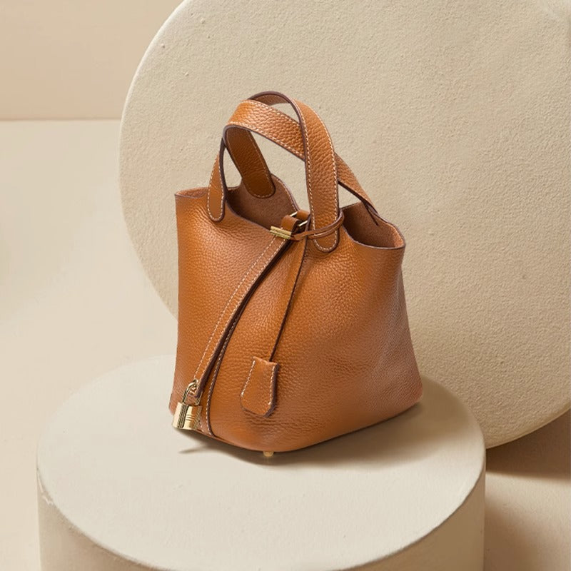 软糯头层togo牛皮真皮菜篮子女包小水桶包手提包大容量手拎包代发