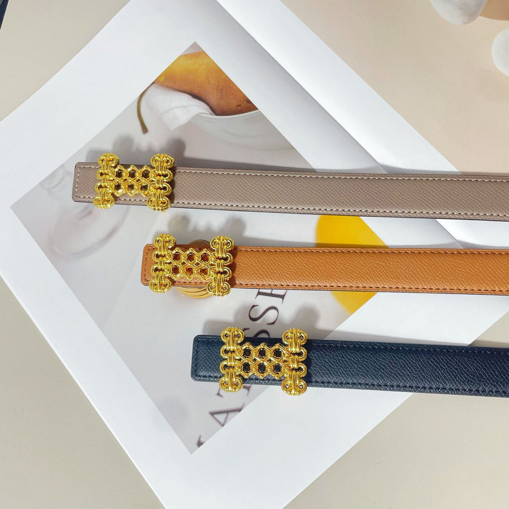 时尚新品女士手掌纹真皮腰带简约百搭配饰皮带高级感字母配牛仔裤