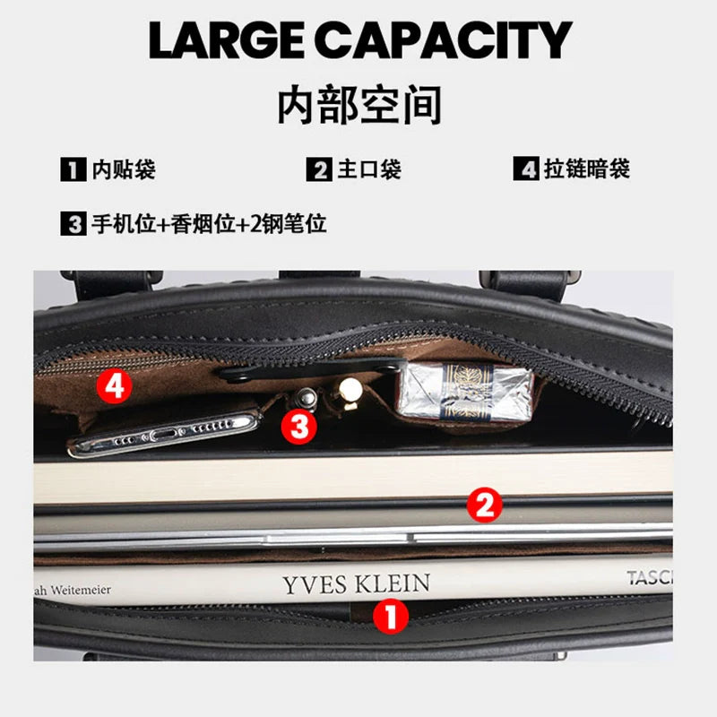 x&bv男包手提包真皮商务公文包电脑包编织头层牛皮单肩斜挎包拎包