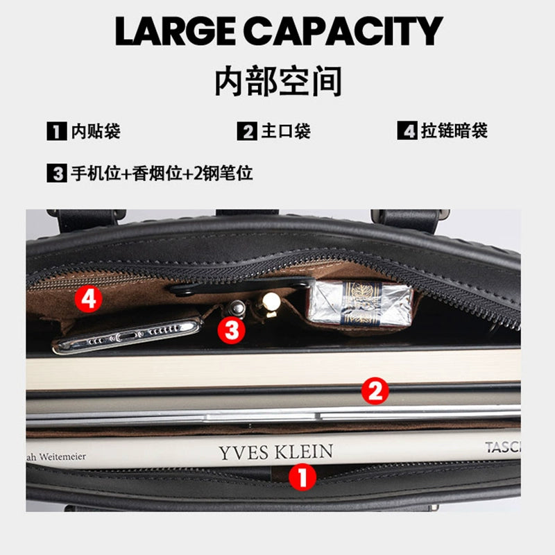 x&bv男包手提包真皮商务公文包电脑包编织头层牛皮单肩斜挎包拎包