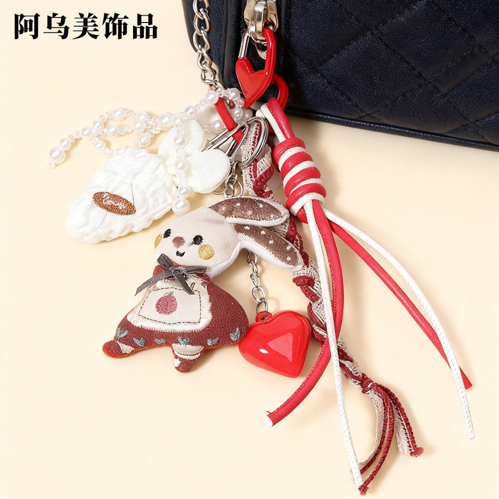 新款布艺立体小兔子充棉玩偶钥匙扣包包挂件森系包包挂饰萝卜桃心