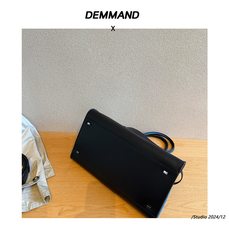 头层牛皮皮带装饰托特包大容量单肩手提包高级慵懒感马鞍包包女