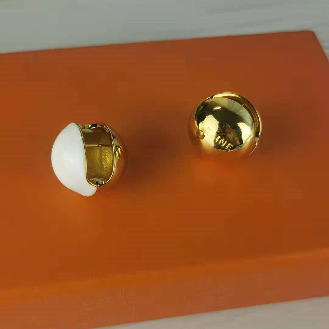 赛家2021新款耳环圆圈球形光身镀金高级感极简风气质珐琅圆球耳扣