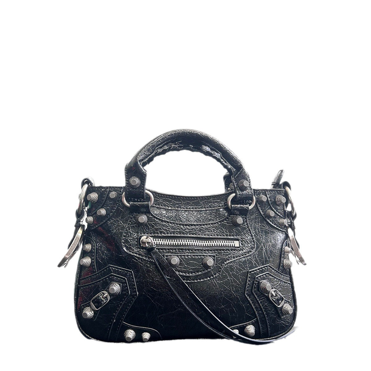 预售新品网红同款时尚百搭暗黑机车铆钉设计小托特手提斜挎包包女