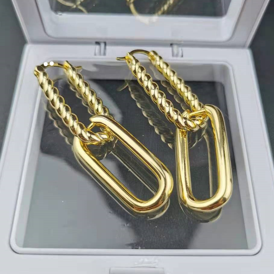 赛家欧美金色麻花耳环女气质耳饰个性小众设计高级感经典两戴耳圈