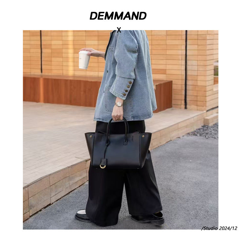 头层牛皮可多用黑色机车手提秋冬手提单肩腋下超大容量托特锁扣女