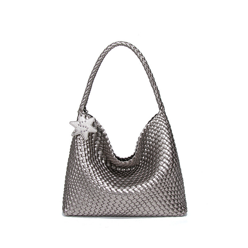 欧美新款手工编织女包大容量通勤手提单肩腋下包慵懒风休闲托特包