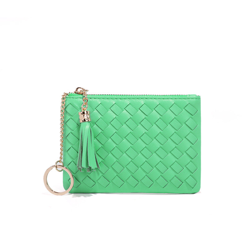 时尚马卡龙编织收纳小包钥匙扣流苏证件卡包多功能实用硬币零钱包