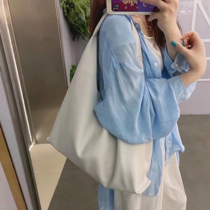 日韩软牛皮慵懒风托特包大容量真皮购物袋百搭休闲流浪单肩女包大