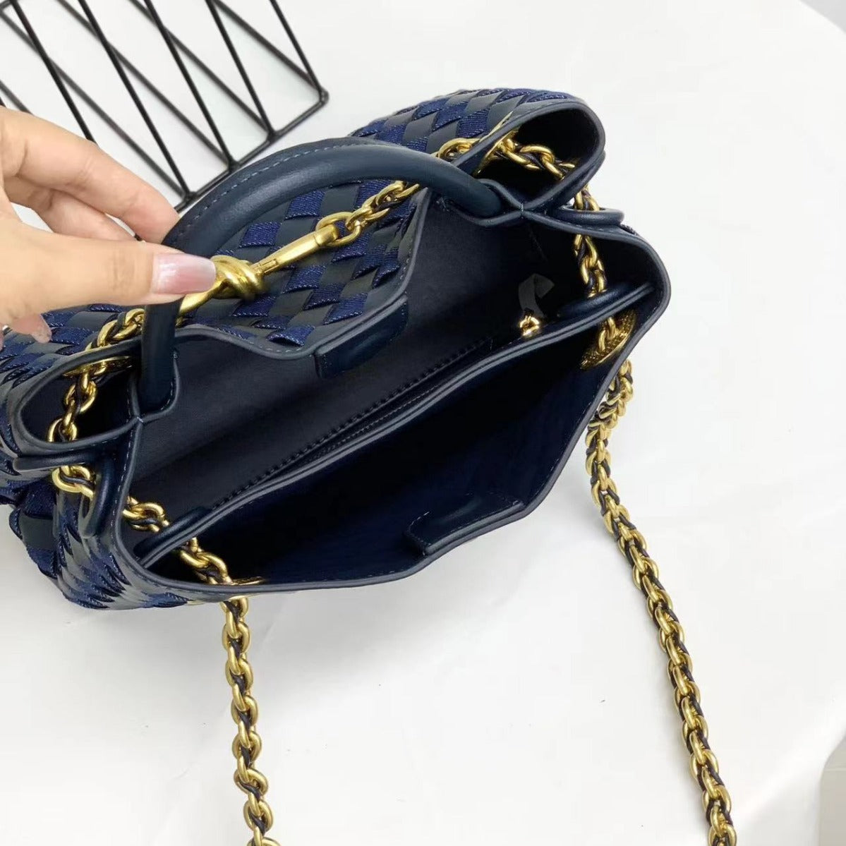 新款编织牛皮金属绳扣单肩包手提出街通勤购物袋百搭时尚潮流小众