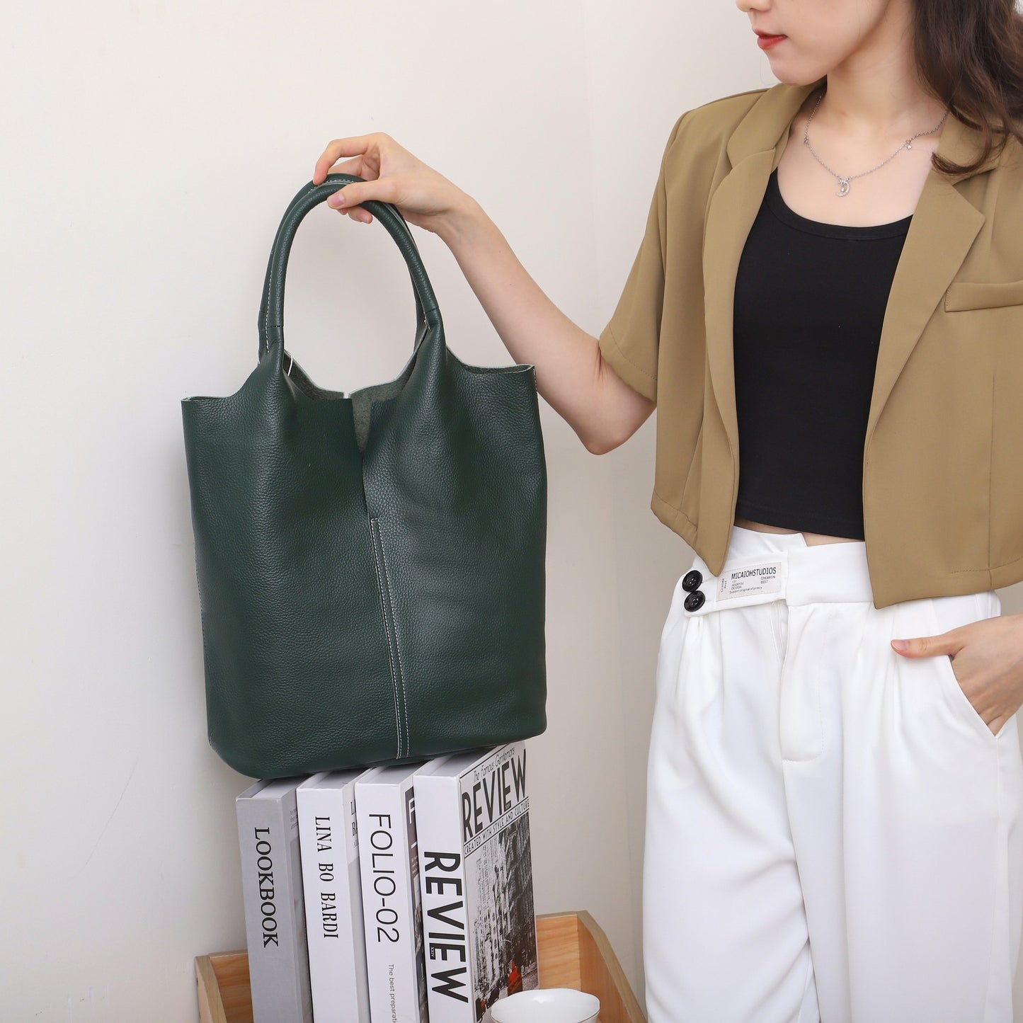 ins简约日系大容量休闲托特包头层牛皮单肩手提腋下大包一件代发