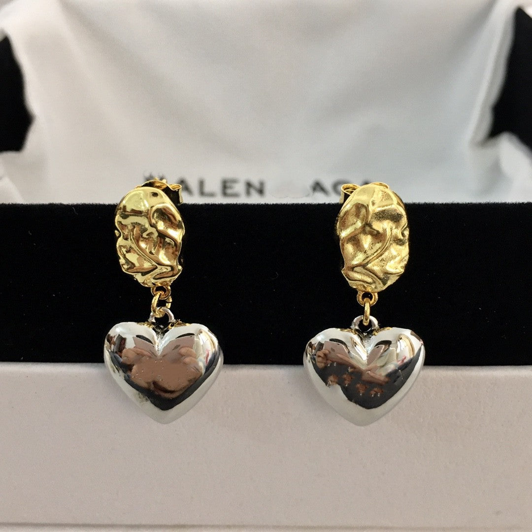 B家21新款爱心耳坠女不规则凹凸耳钉高级感气质光面撞色心形耳环