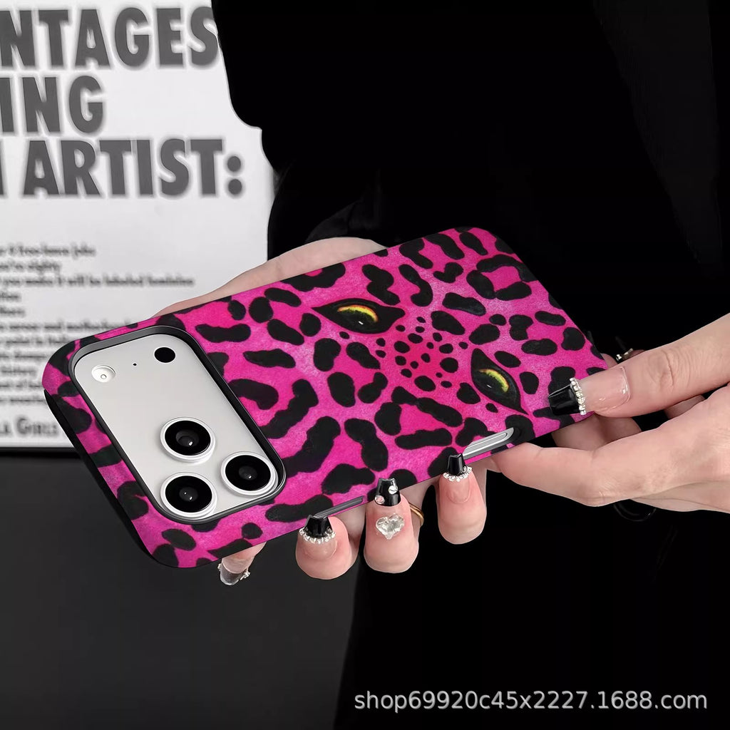 跨境爆款玫红豹纹眼适用苹果17Promax手机壳iPhone16磁吸15菲林壳