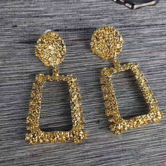 赛家新款耳环女大方框欧美时髦夸张高级磨砂耳坠气质复古大脸耳钉