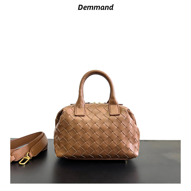 2023年秋冬新款真牛皮时尚包百搭休闲包单肩包编织手提女士包包