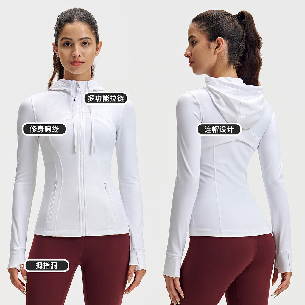lulu连帽瑜伽服女修身显瘦拉链上衣速干健身服长袖户外运动外套