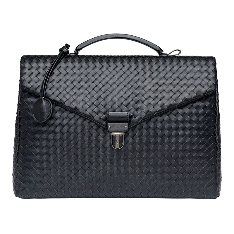 x&bv公文包男真皮商务手提包翻盖横款手拎包休闲编织男包电脑包大