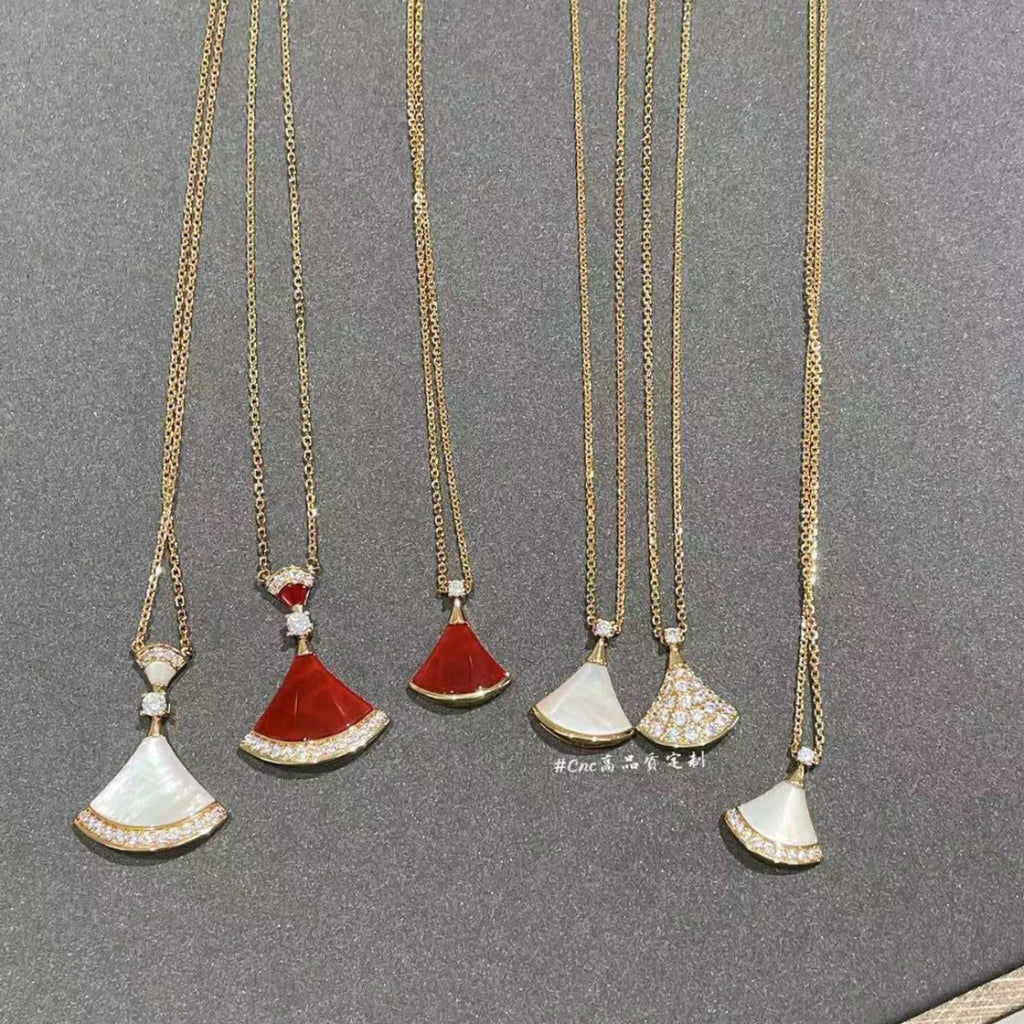 高版本Bao家小扇子项链精工CNC白贝小裙子项链S925银镀18k厚金