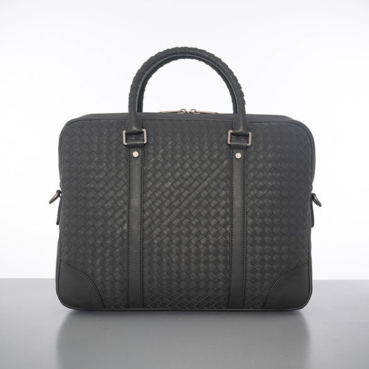 X&BV公文包男真皮横款大容量编织潮商务休闲单肩斜挎包男士手提包