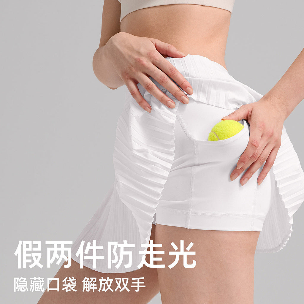 风琴褶运动短裙女速干透气瑜伽服健身裙假两件防走光百褶网球裙
