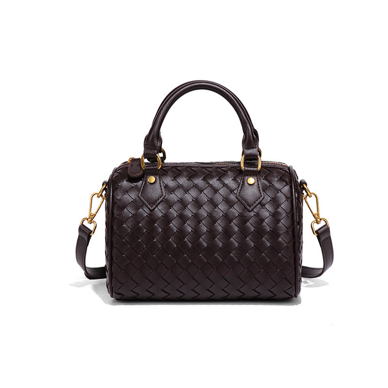 外贸新品棋盘格手提波士顿枕头包时尚手工编织女包休闲单肩斜跨包