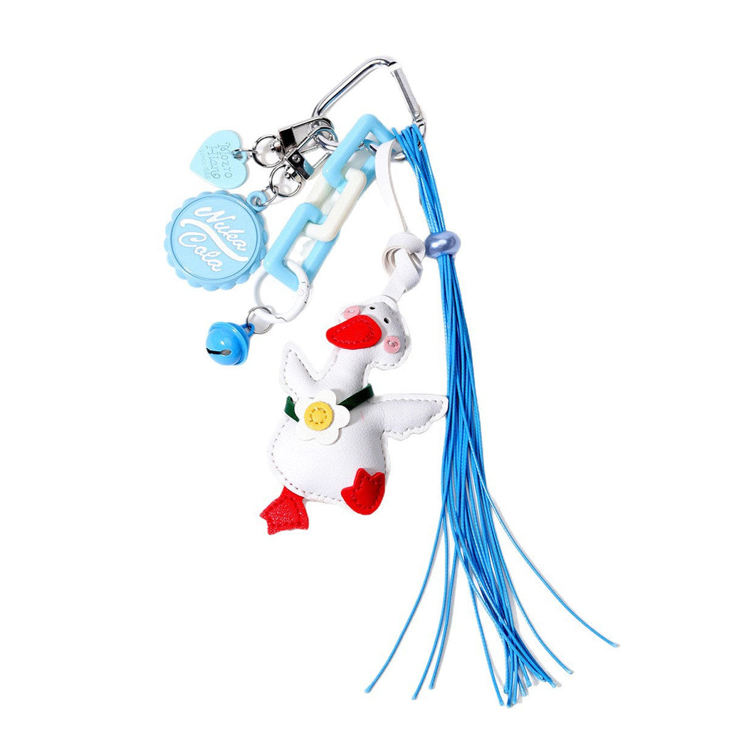 跨境热销爆款可爱呆萌PU皮革小鸭子包包挂件酒瓶盖金属铃铛挂饰