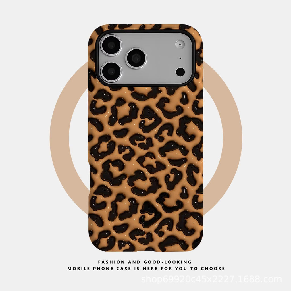 爆款棕色豹纹菲林壳适用苹果17Promax手机壳1514高档iPhone16磁吸