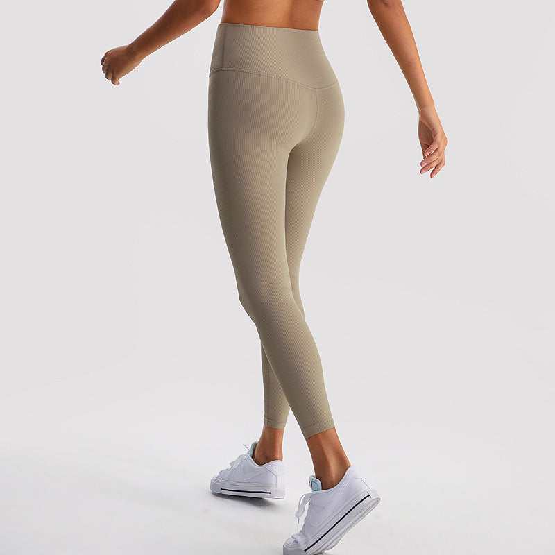 罗纹lulu瑜伽裤女无T线高腰提臀健身裤吸湿速干抑菌运动紧身裤夏