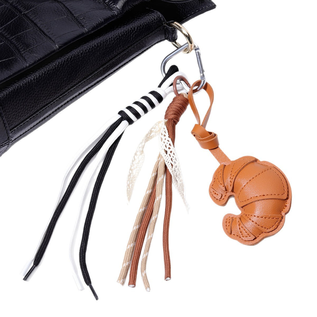 创意补丁牛角包PU皮挂件皮革包挂吊饰钥匙扣饰品配件批发厂货跨境