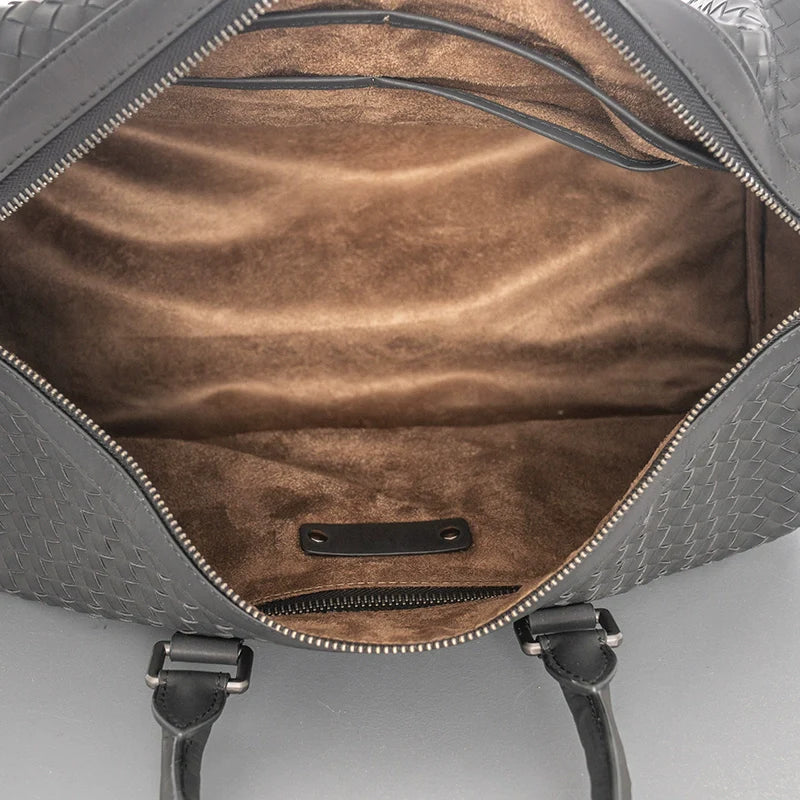 X&BV潮牌真皮男包旅行包单肩包斜挎包韩版大容量手提包背包男编织