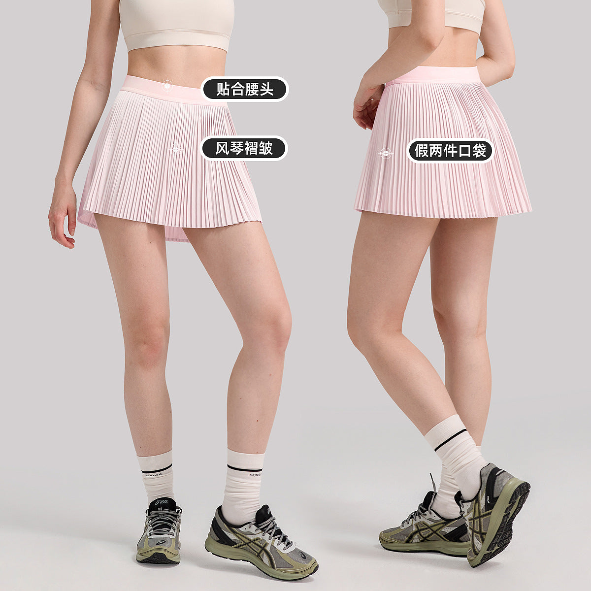 lulu风琴运动短裙假两件防走光健身百褶裙户外跑步速干透气网球裙