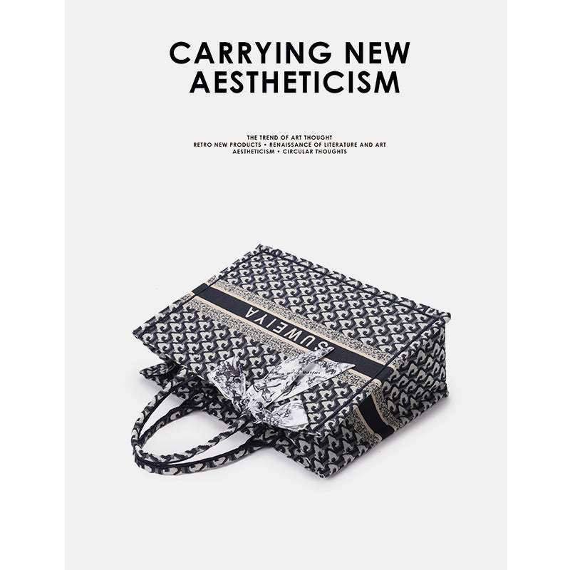 2025春季新款针织提花布托特包欧美时尚单肩包手提女包包一件代发