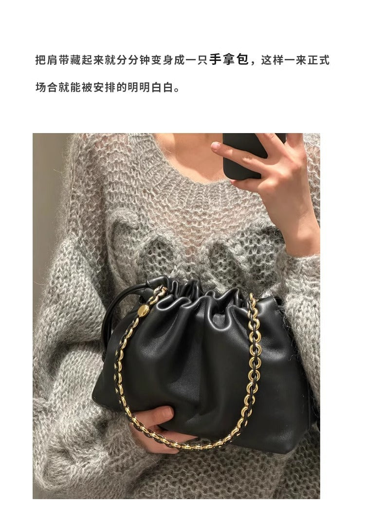 高品质Flamenco云朵包抽绳福袋包头层羊皮腋下包斜挎单肩包女包