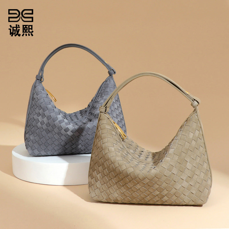 秋冬新品磨砂麂皮绒手拎饭盒包大容量高级感饺子包小众单肩腋下包