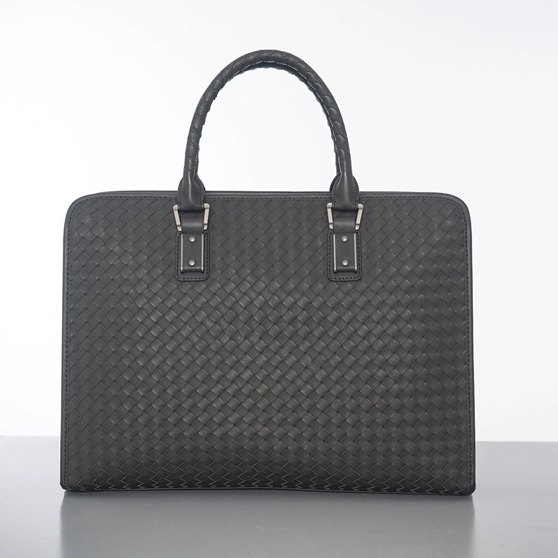 X&BV公文包男商务真皮手提包男士单肩斜挎包横款编织青年休闲包包