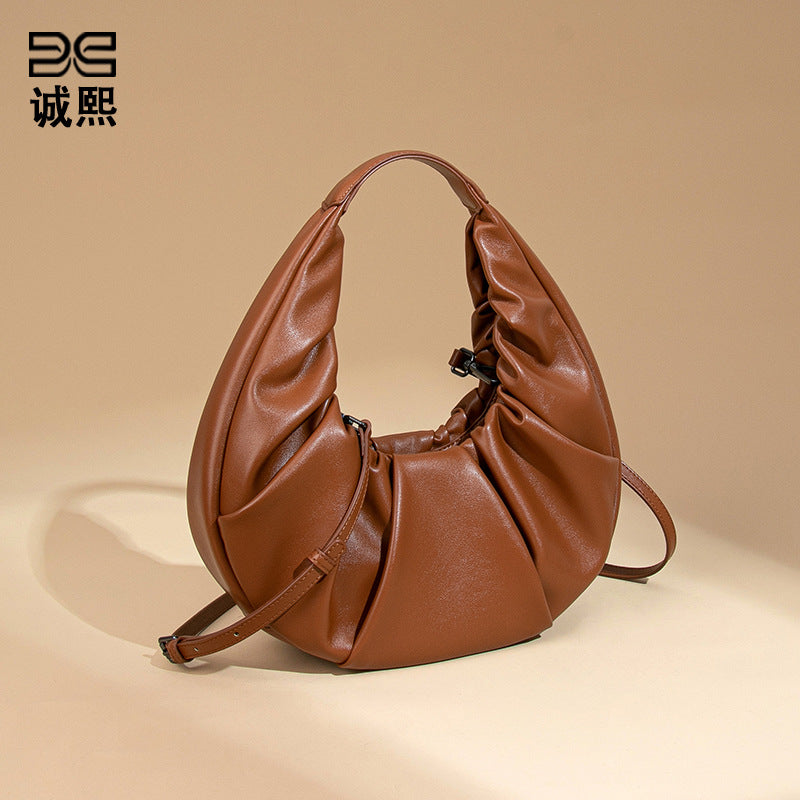 复古百搭皱褶新月包手提简约高级感定制单肩女包新款斜挎饺子包包