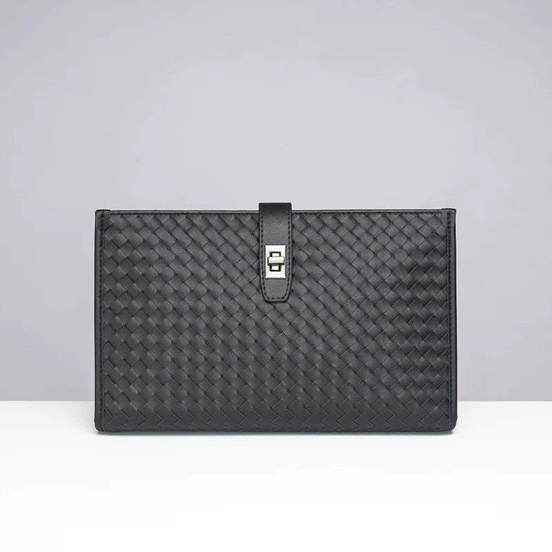 X&BV男士包包单肩斜挎包真皮休闲横款编织多功能大容量手拿包男潮