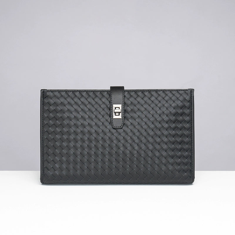 X&BV男士包包单肩斜挎包真皮休闲横款编织多功能大容量手拿包男潮