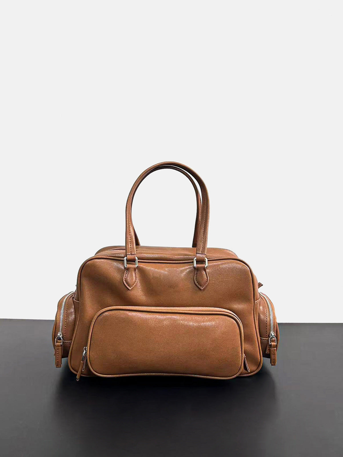 2024新款高级复古口袋机车包时尚通勤手提包大容量单肩大包包女