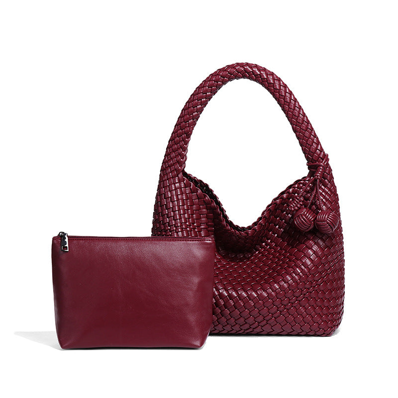 欧美新款手工编织包包个性手提子母包小众单肩腋下包休闲托特包女