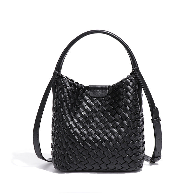 2025夏款质感单肩斜挎子母包时尚休闲手提水桶包潮流菜篮子编织包