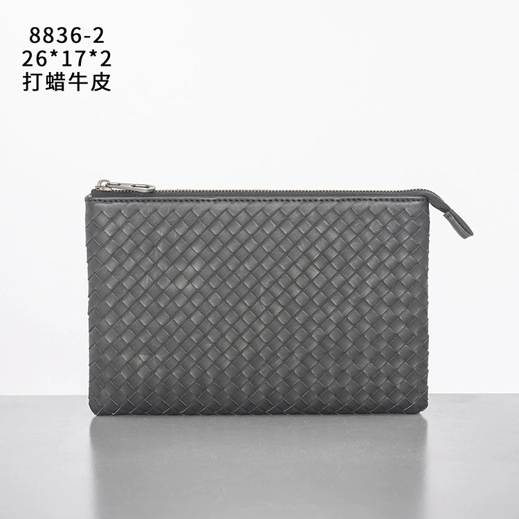 X&BV男士包包手拿包真皮休闲编织新款手包男大容量信封包时尚潮流