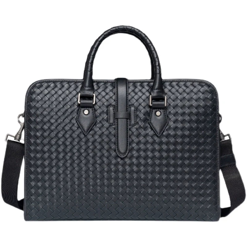 x&bv男包手提包真皮商务公文包电脑包编织头层牛皮单肩斜挎包拎包