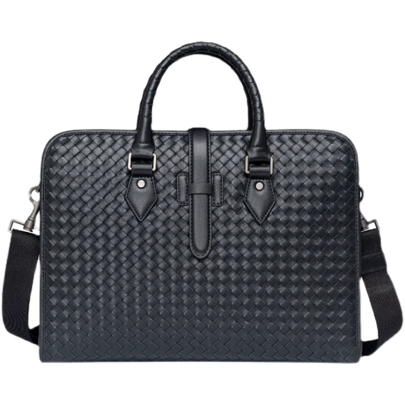 x&bv男包手提包真皮商务公文包电脑包编织头层牛皮单肩斜挎包拎包