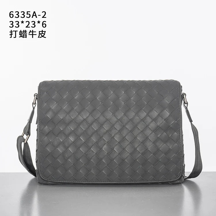 X&BV新款编织潮牌男士单肩包大容量真皮休闲横款翻盖商务斜挎包男